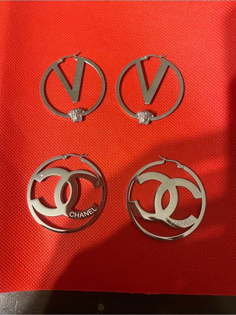 Stainless steel Silver Logo Hoop Earrings Set - Silver brand new